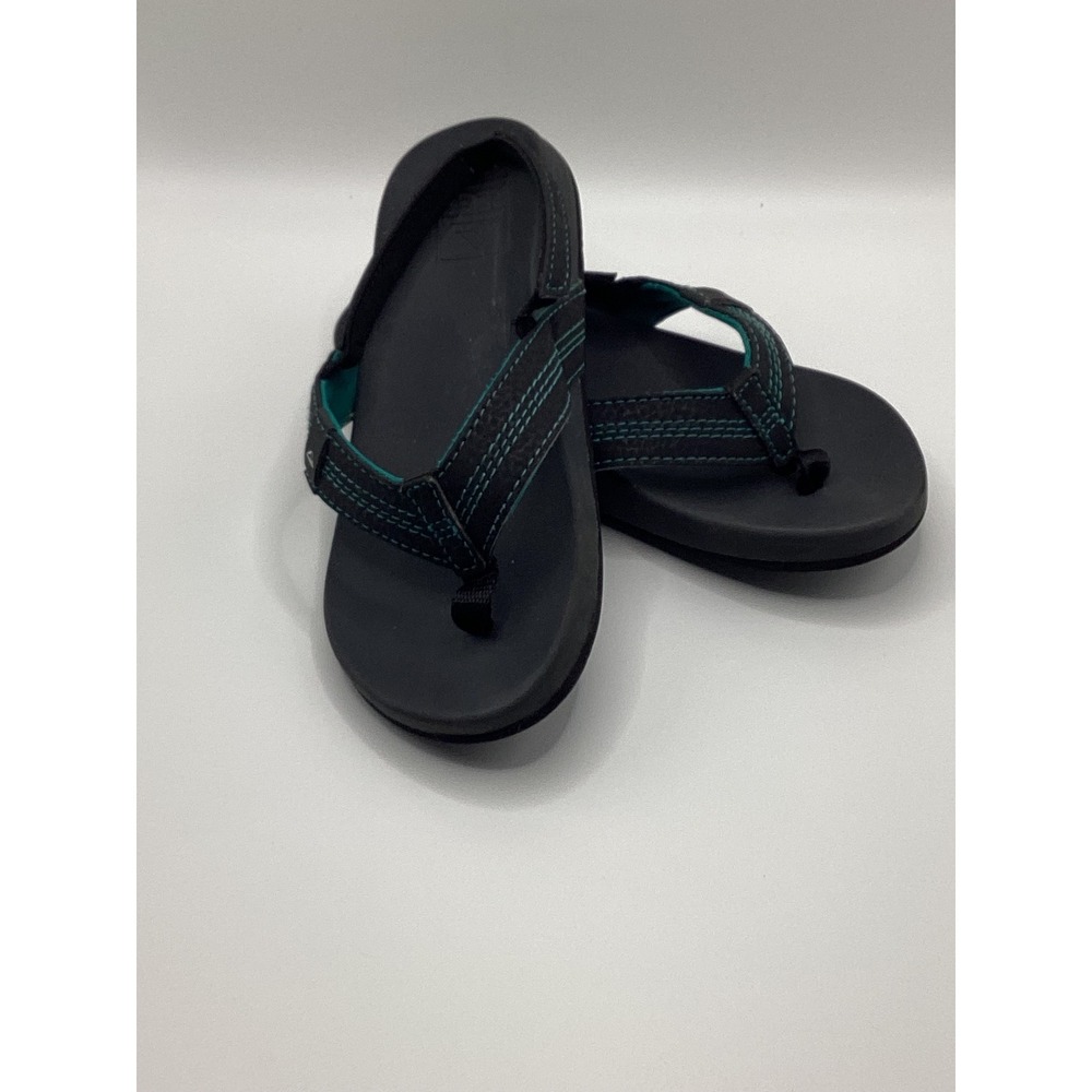 Reef Ahi Kids Flip Flops Black Teal Elastic Backstrap Sandals Size 11/12